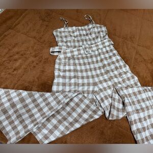 En Saison winter white/tan Checkered Jumpsuit from Anthropologie